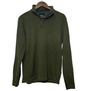 British Khaki Men's 1/4 Zip Olive Green Cotton Sweater Mock Neck Preppy Casual M